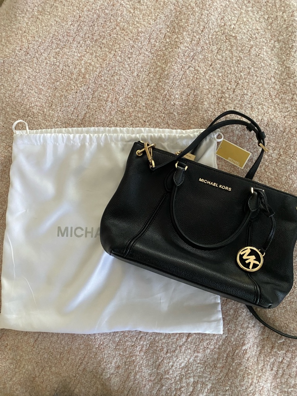 Michael Kors Black Shoulder Bag with Gold Accents